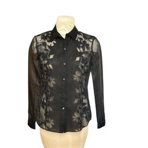 SB by‎ Sachin & Babi Black Sheer Floral Button Down Shirt Dressy Lightweight M